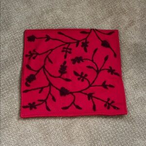 Crate&Barrel Red and Black Floral Pillow Cover Wool